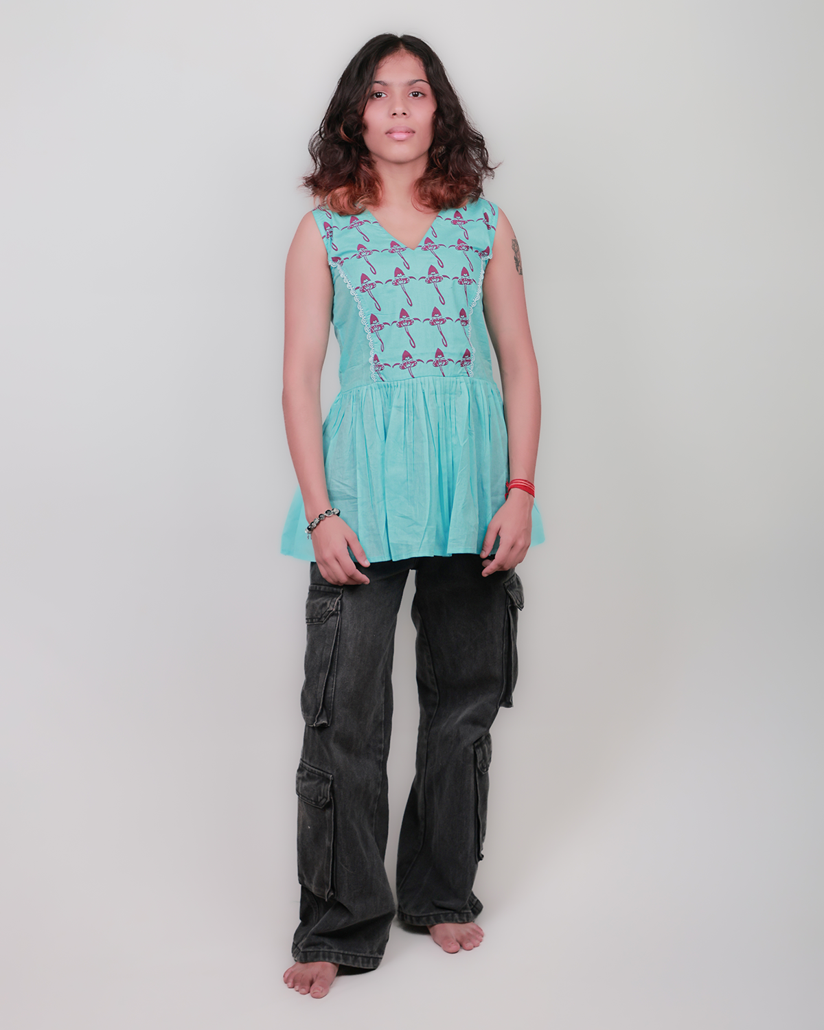 The 'Bulbophyllum' Structured Tunic - Fitted, 100% Cotton, Sky Blue