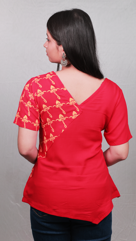 The Asymmetric 'Bulbophyllum' Tunic - Fitted, Red