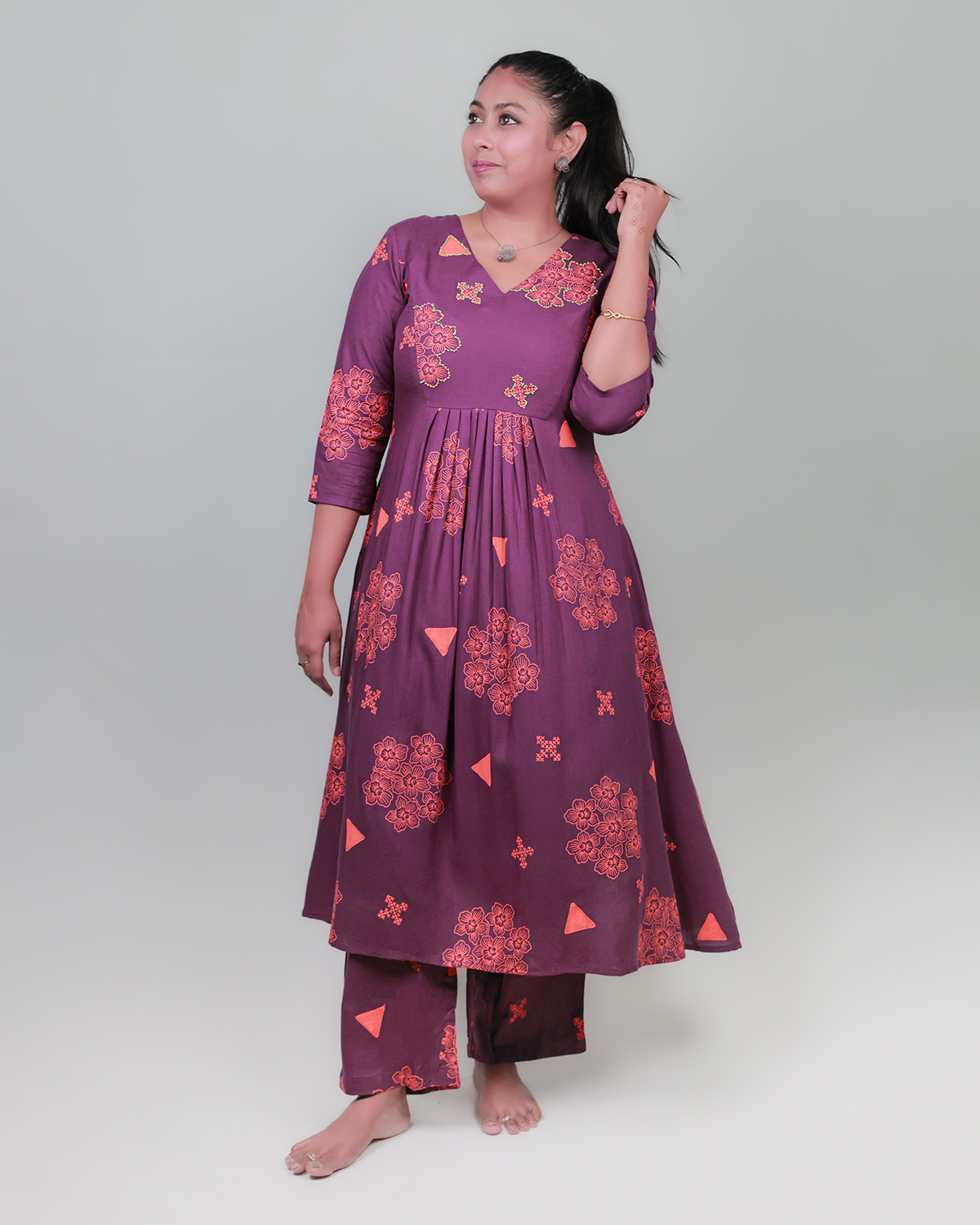 The 'Phalaenopsis' Versatile Kurta set - Fitted, Viscose, Purple
