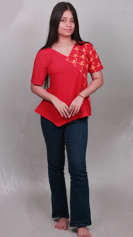 The Asymmetric 'Bulbophyllum' Tunic - Fitted, Red