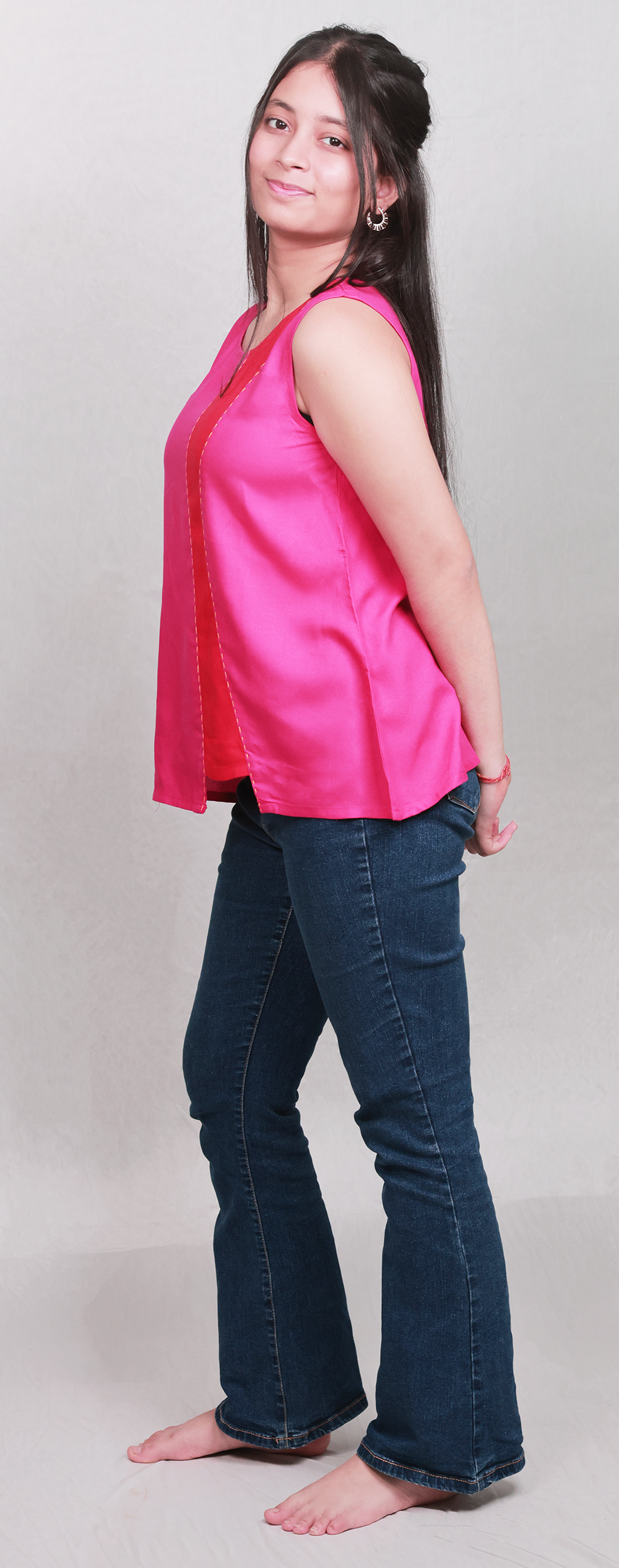 The Colour-Block Viscose Top - Fuchsia & Red
