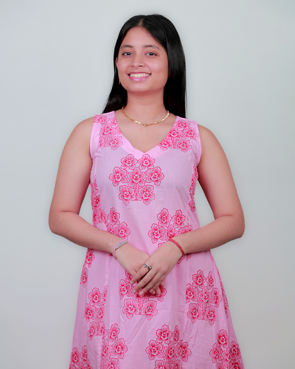 The 'Phalaenopsis' A-Line Suit Set - Fitted, 100% Cotton, Baby Pink