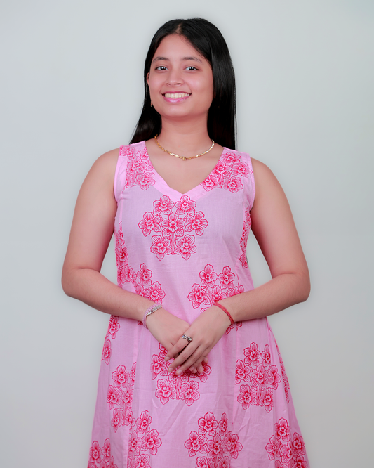 The 'Phalaenopsis' A-Line Suit Set - Fitted, 100% Cotton, Baby Pink