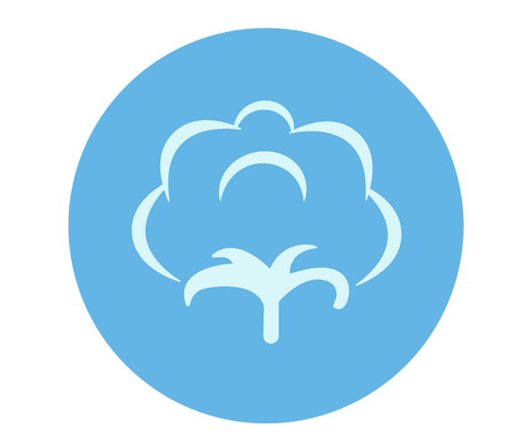 Blue circle with white floral design and 'Crafted With Cotton' text on a white background