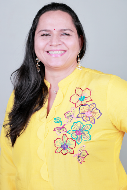 The 'Phalaenopsis' Embroidered Muslin Suit Set - Lemon Yellow Comfort Fit