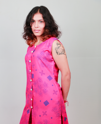 The 'Phalaenopsis' Mixed-Print Tunic Set - Fitted, Pink