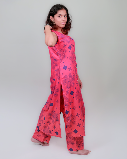 The 'Phalaenopsis' Mixed-Print Tunic Set - Fitted, Pink