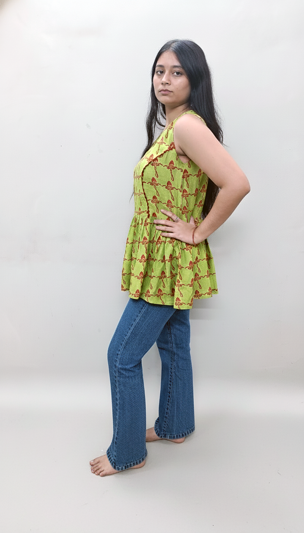 The 'Bulbophyllum' Peplum Top - Relaxed Fit, Muslin, Lemon Green