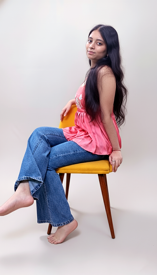 The Orchid Embroidered Cami Top - Fitted, Satin, Peach