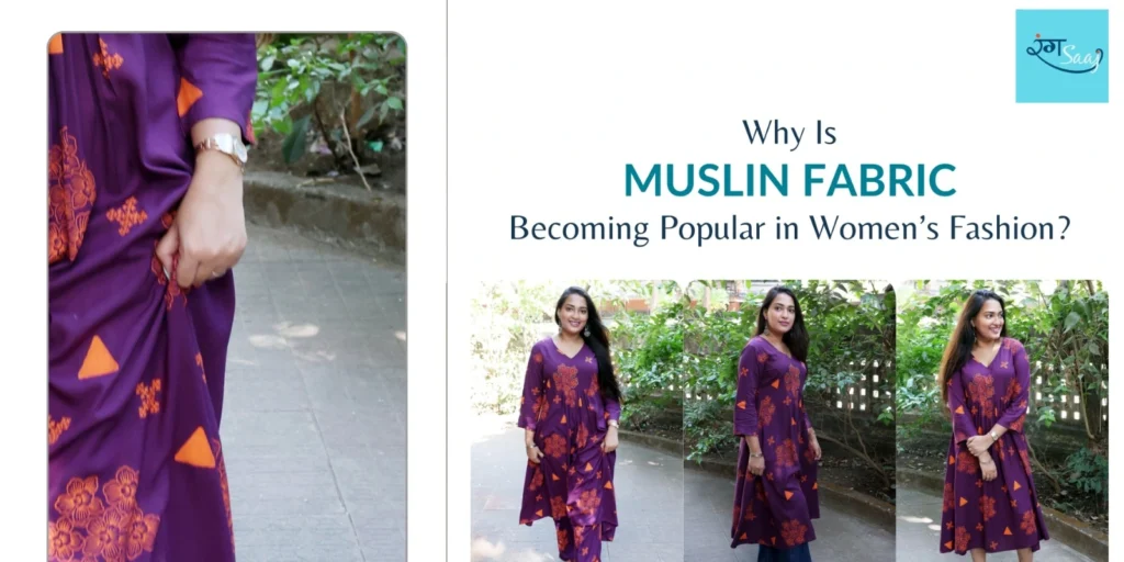 Woman wearing an elegant muslin ethnic outfit showcasing breathable and stylish women’s fashion by The Rang Saaj.